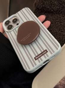 GUCADI 1pc Vertical Stripe Pattern + Coffee Bean Bracket Stylish INS Striped Retro Brown Bracket Bestselling Gift, Anti-Drop Compatible With IPhone 16/15/14/13/12 Series Phone Case, Autumn/Winter Waterproof Shockproof Scratch Resistant - Multicolor - View 10