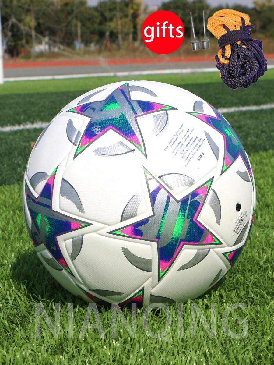 1 个经典 5 号足球优质 PU 皮革无缝热粘合精湛工艺卓越弹性防滑耐磨易踢防爆成人青少年比赛训练专业足球礼品球针球网