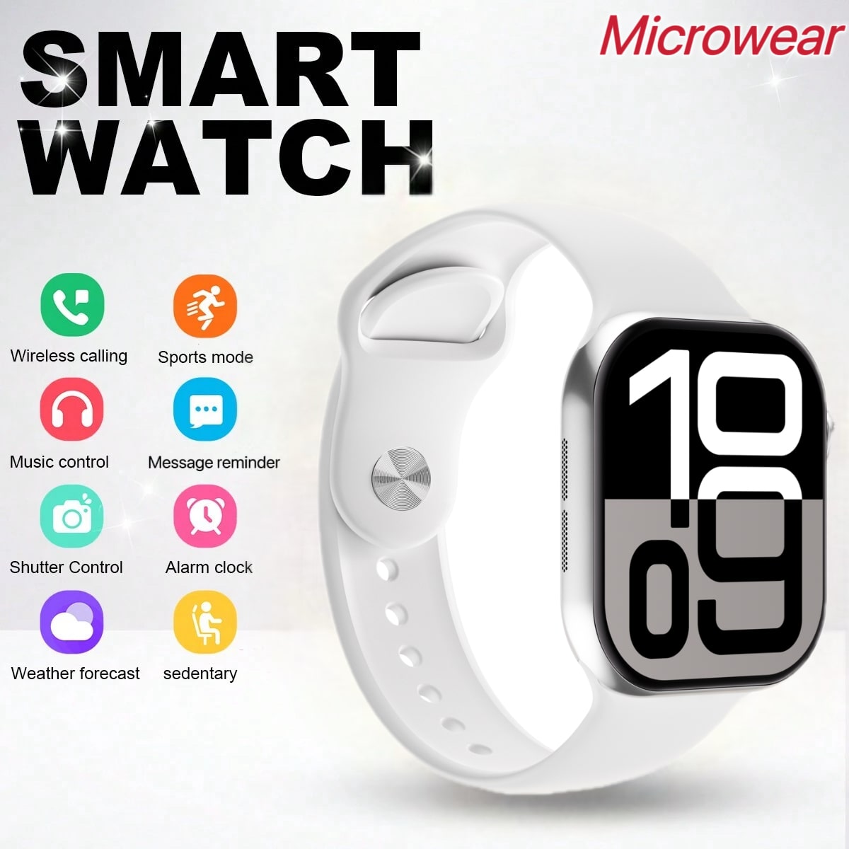 Microwear Smart Watch per donna uomo orologio sportivo/sfondi personalizzati controllo musicale/promemoria messaggi app social/promemoria chiamate in arrivo/promemoria messaggi/frequenza cardiaca/esercizi multipli/promemoria sveglia/promemoria sedentaria/trova telefono cellulare/riproduzione musicale/cronometro/contapassi/distanza /Calorie/Monitoraggio del sonno/Monitoraggio della frequenza cardiaca/Pressione sanguigna/Ossigeno nel sangue/Dispositivo di ricerca/Cambio lingua/Alza la mano per illuminare lo schermo