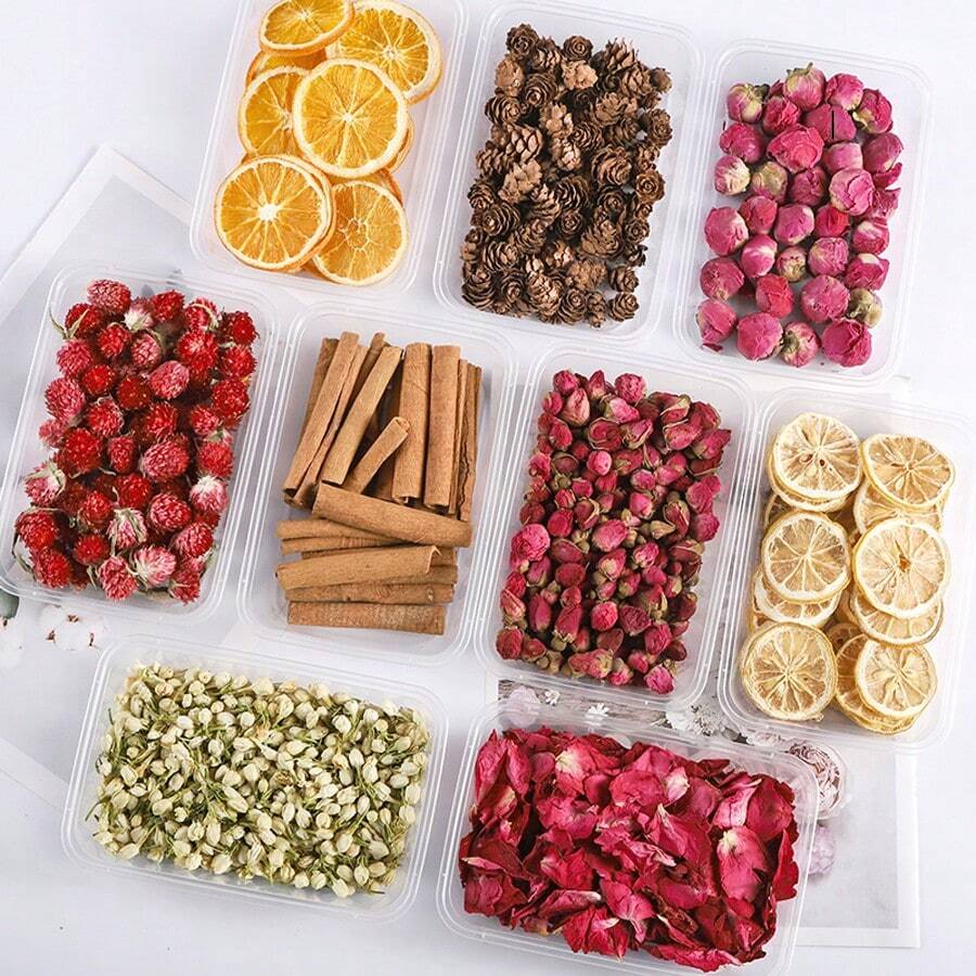 1 pacote (30g) Material de flores secas naturais - botões de rosa espinheiro vermelho, miosótis azul, decoração de flores preservadas para café, restaurante, mesa, sabonete faça você mesmo, vela, artesanato floral