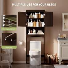 66" Above Toilet Storage Cabinet, Toilet Storage Rack, Bathroom Cabinet With Adjustable Shelves And Open Cabinet, Toilet Furniture, Freestanding Shelves For Bathroom Above Toilet, Space Saving Large Above Toilet Cabinet - Nâu sẫm - Xem 2