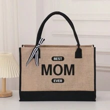 Thời trang Dung tích lớn Cổ điển Màu tương phản Chắp vá In chữ Túi Tote dành cho nữ Túi quà tặng ngày lễ Túi Tote thường ngày dành cho nam và nữ Túi mua sắm phổ thông Túi Tote - Màu Khaki - Xem 6