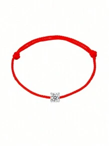HuooNew 1pc Minimalist 925 Sterling Silver Zirconia Red Braided Adjustable Bracelet For Daily Wear - Red - View 2