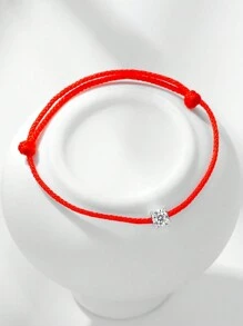 HuooNew 1pc Minimalist 925 Sterling Silver Zirconia Red Braided Adjustable Bracelet For Daily Wear - Red - View 3