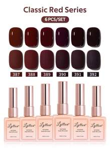 LYTTOA 6 件套红色圣诞指甲油套装纯色闪光黑白红可剥离 UV 半永久性清漆指甲油美甲 DIY 15ML