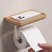Wooden Tissue Paper Holder, Bathroom Toilet Paper Roll Dispenser, Phone Storage Rack - one-size - View 1