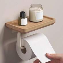 Wooden Tissue Paper Holder, Bathroom Toilet Paper Roll Dispenser, Phone Storage Rack - one-size - View 3