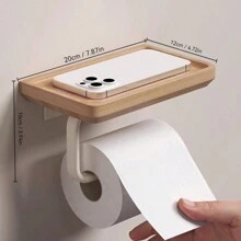 Wooden Tissue Paper Holder, Bathroom Toilet Paper Roll Dispenser, Phone Storage Rack - one-size - View 2