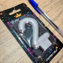 2 Number Birthday Candles Silver Glitter Shine - 12/21 years - View 8
