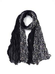 1pc Vintage Patchwork Ditsy Floral Linen Pleated Lightweight Scarf/Shawl, Versatile For Daily Commute Outfit Accessory - Multicolor - View 4