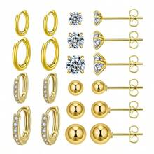 Juego de 10 pares de pendientes de acero inoxidable para múltiples perforaciones, ligeros, pequeños aros Huggie, pendientes de circonita cúbica para mujer, pendientes hipoalergénicos para el cartílago