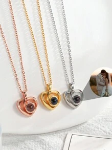 心形照片投影项链，女士定制照片项链，个性化纪念照片礼物，她的生日礼物，定制心形投影项链，100 种语言照片投影吊坠项链，定制纪念照片吊坠，为她定制项链礼物，为圣诞节定制珠宝礼物 - 玫瑰金 - 查看 9