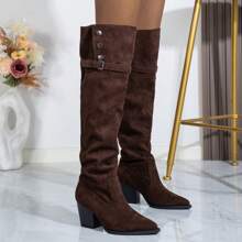 Women's Red Pointed Toe Faux Suede Over-The-Knee Fold-Over Slouchy Western/Riding Boots, Autumn/Winter