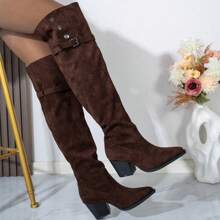 Women's Red Pointed Toe Faux Suede Over-The-Knee Fold-Over Slouchy Western/Riding Boots, Autumn/Winter