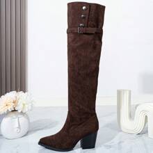 Women's Red Pointed Toe Faux Suede Over-The-Knee Fold-Over Slouchy Western/Riding Boots, Autumn/Winter