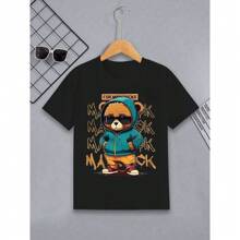 Camiseta Infantil Estampa Urso Maverick em Algodão para Menino ou Menina - Preto - Visão 1