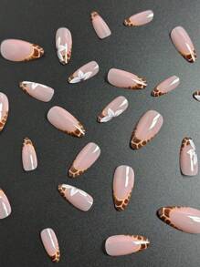 Transform Your Nails With 48pcs Press On Nails Medium Classic Brown French Border Coffee Sexy Leopard Nails Print Pattern White Flower Embellishment Simple And Fashionable Almond Fake Nail Set, Suitable For Girls And Women's Daily, Party, Nails Supplies Art+2 Pieces Of Jelly Glue+2 Rubbing Strips - Multicolor - View 5