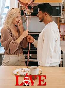 Bộ 4 đồ trang trí rỗng màu đỏ "LOVE", Quà tặng trang trí ông già không mặt, Đồ thủ công bằng gỗ hình trái tim thủ công, Thích hợp cho gia đình, ngày lễ, Phụ kiện trang trí bằng gỗ cho bàn ăn, Đồ trang trí tự làm, Đạo cụ chụp ảnh - Nhiều màu - Xem 5
