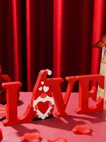 Bộ 4 đồ trang trí rỗng màu đỏ "LOVE", Quà tặng trang trí ông già không mặt, Đồ thủ công bằng gỗ hình trái tim thủ công, Thích hợp cho gia đình, ngày lễ, Phụ kiện trang trí bằng gỗ cho bàn ăn, Đồ trang trí tự làm, Đạo cụ chụp ảnh - Nhiều màu - Xem 6