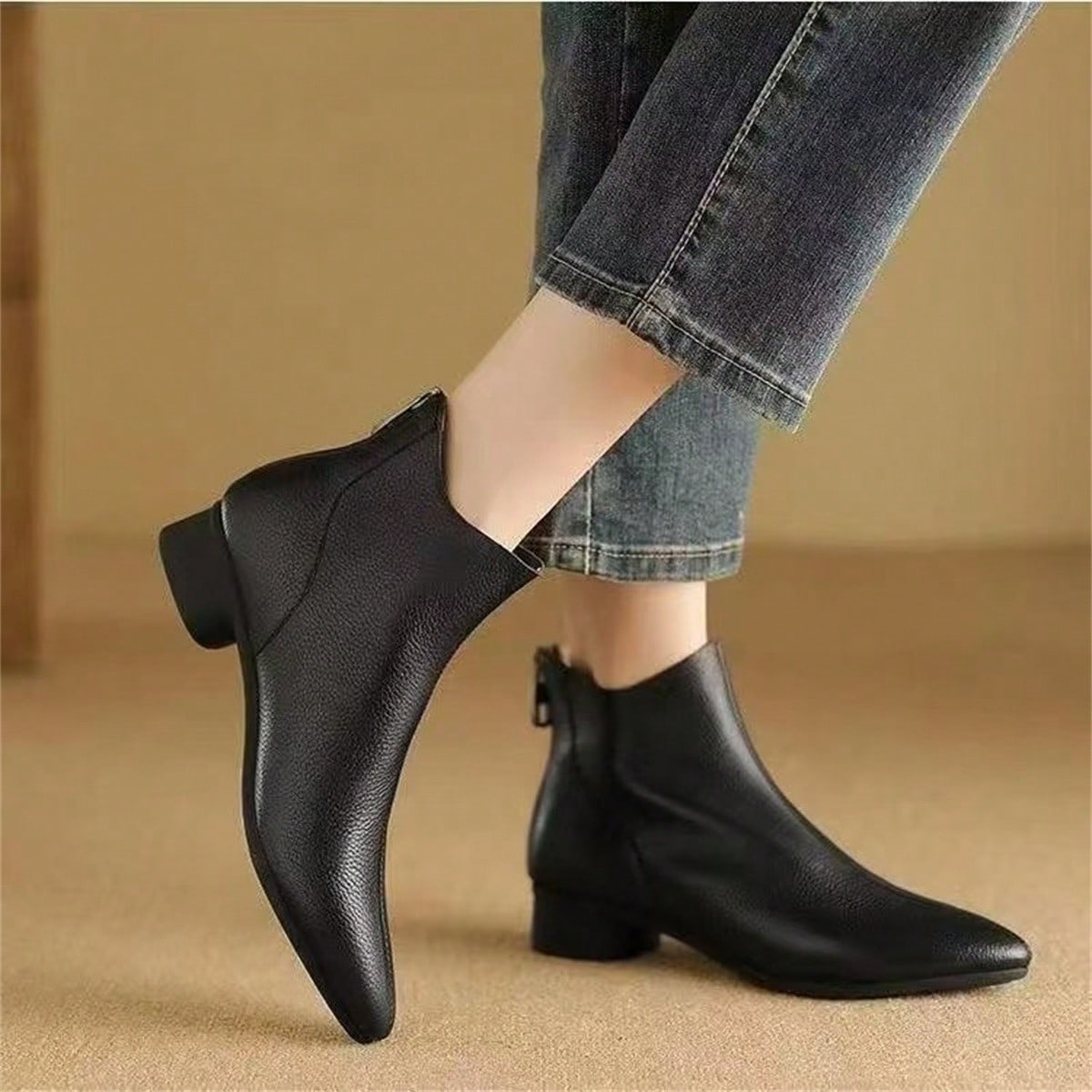 Damen Frühling/Sommer Ankle Boots, Spitzschuh Leder Schuhe mit niedrigem Absatz, Ankle Boots, rutschfeste Kleiderschuhe, bequem, Retro Französischer Stil Ankle Boots, Boots mit Plateauabsatz 