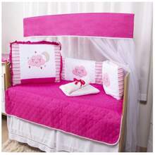 10 Piece American Crib Kit With Embroidered Side Protector For Boys And Girls - Pink Cloud - View 2