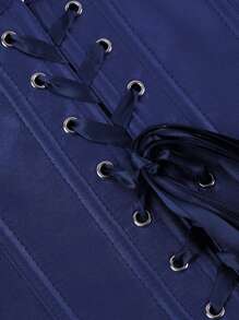 Underbust Corsets For Women,Corset Belt Tummy Control Lace Up Satin Corset,Under Boob Corset Women's Lingerie & Shapewear - 深藍色 - 查看 4