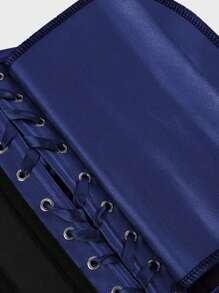 Underbust Corsets For Women,Corset Belt Tummy Control Lace Up Satin Corset,Under Boob Corset Women's Lingerie & Shapewear - 深藍色 - 查看 7