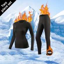 2pcs Women Thermal Underwear Set With Thermal Lined, Warm Base Layer Top And Bottom For Winter,Fleece