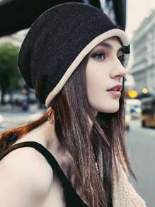 1pc Women Thick Knit Beanie Hat, Warm Winter Headwear, Autumn/Winter Fashion Folded Brim Knitted Cap, Suitable For Outdoor, Skiing, Travel And Everyday Use - MM528 - View 7