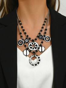 1 chiếc phụ kiện cổ điển, vòng cổ nhiều lớp hình học Bohemian Châu Âu và Mỹ dành cho nữ - bạc đen - Xem 1