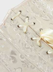 Underbust Corsets For Women,Corset Belt, Women's Floral Jacquard Lace Up Under Boob Corset Slimmer Body Shaper - 杏色 - 查看 6