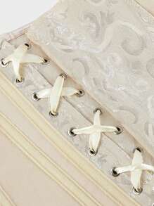 Underbust Corsets For Women,Corset Belt, Women's Floral Jacquard Lace Up Under Boob Corset Slimmer Body Shaper - 杏色 - 查看 7