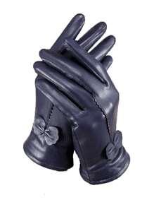 Leather Gloves For Women Winter Warm Genuine Sheepskin Leather Gloves With Thermal Cashmere Knitted Lining Driving Fashion Glovec - 藏蓝色 - 查看 1