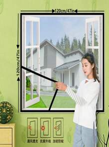 1 bucată de perdea albă plasă de ventilație pentru țânțari, fără perforare, cu cârlig și buclă Instalare ușoară Dormitor rezistentă la insecte Ventilație pentru baie Ventilație și criptare de praf Ventilație manuală Decorare a casei simplă și convenabilă - alb - Vizualizare 3