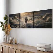 1/3pcs Jesus Walking On Water Canvas Print - Art, Artistic Ink Medium, Unframed, Wall Art For Home Office, Bathroom, Living Room, Dining Room, Dormitory, Horizontal Orientation, Poster Gifts Birthday Graduation - Multicolor - View 9