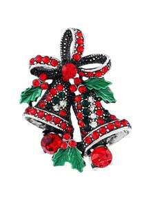 圣诞铃铛形状合金胸针镶嵌水钻创意圣诞胸针礼物 - 彩色 - 查看 5