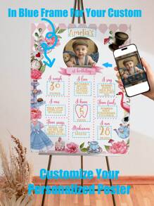 Custom Prints Canvas Poster,Alice In Onederland Milestone Board Printing,Strawberry Sweetheart 1st Birthday Photo Milestone Poster, Mad Tea Party Poster,Home Decor,Party Background,Garden Poster. Gifts Graduation
