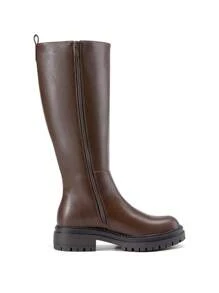 Women's Round-Toe Knee-High Boots Pull On  Flat Solid Color Comfortable Fashionable Boots - màu nâu - Xem 7