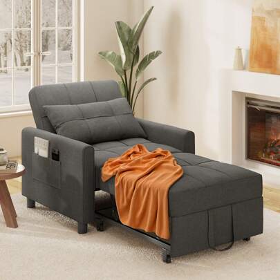 3 in 1 Schlafsessel Schlafsofa, Umbaubarer Sessel Bett, Schlafsessel mit Bettfunktion, Schlafsofa mit Kissen und Seitentasche, Sessel mit Schlaffunktion für kleine Wohnung