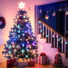 Aigostar Cadena de Luces Navidad, 2.5m Guirnaldas Luces con Pilas, 8 Modos Cortina de Luces con Temporizador, IP44 Impermeable Luces de Hadas para Interior, Exterior, Bodas, Fiesta (RGB) - Blanco - Ver 2