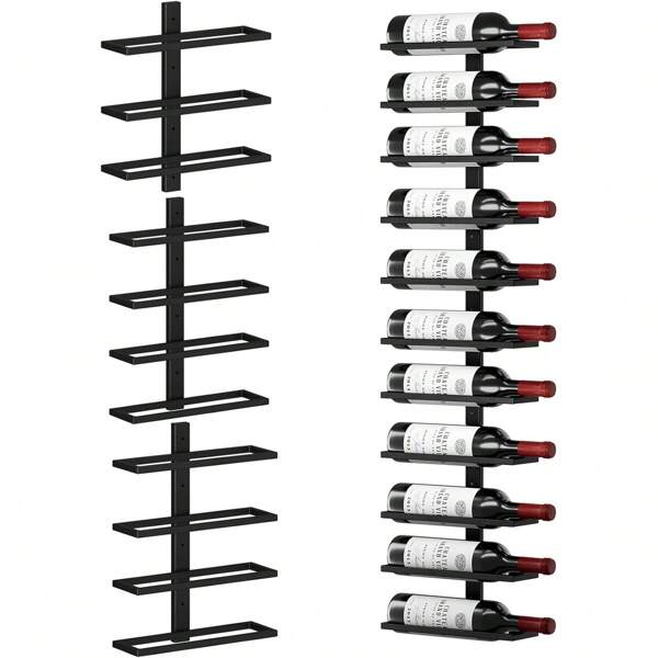 Wall Mounted Wine Rack For 11 Bottles, DIY Sturdy Wall Wine Storage Holders, Towel Rack, Wine Bottle Organizer, Freely Splicing Install, Perfect For Kitchen Dining Room Bar