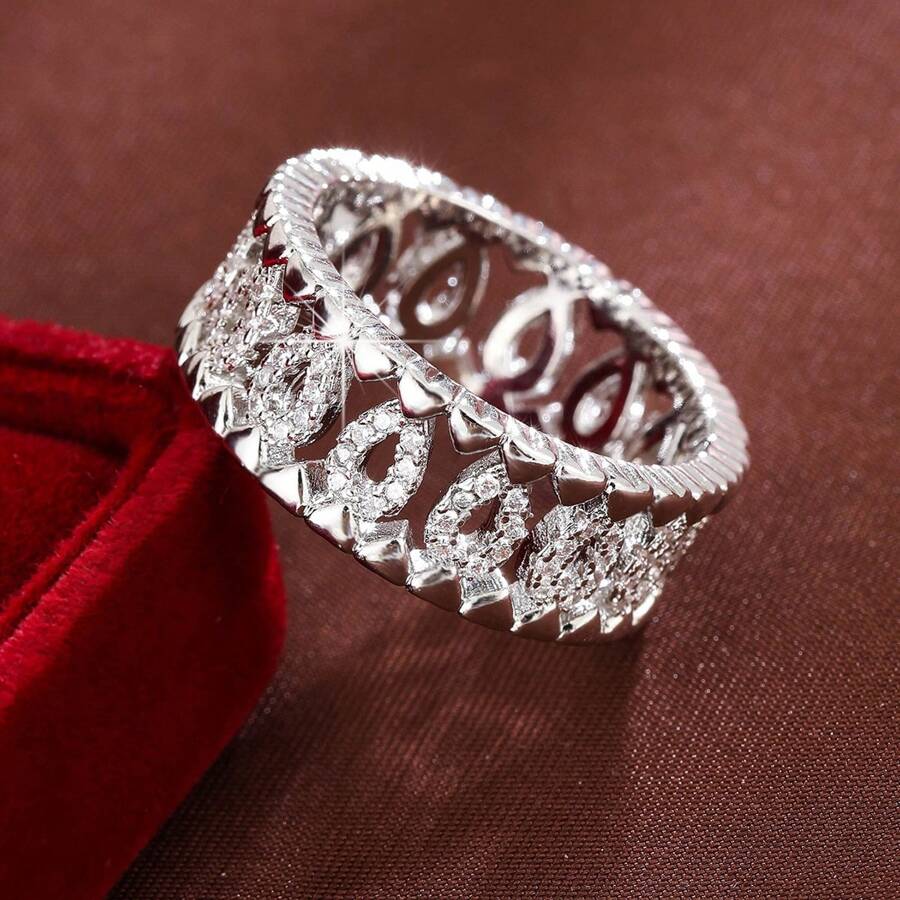 1 chiếc nhẫn khảm đá Cubic Zirconia hình học rỗng cho nữ - Nhiều màu - Xem 1