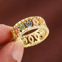 1 chiếc nhẫn khảm đá Cubic Zirconia hình học rỗng cho nữ - Nhiều màu - Xem 8