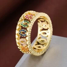 1 chiếc nhẫn khảm đá Cubic Zirconia hình học rỗng cho nữ - Nhiều màu - Xem 4