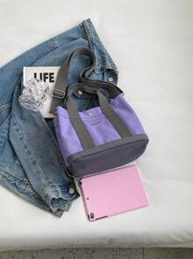 Autumn/Winter New Fashion Khaki Tote Bag Niche Casual Shoulder Crossbody Bag With Solid Letters Ladies Canvas Bag, Artistic Style School Bag & Book Bag For Women Or Students, Perfect For Books, Shopping, Back To School And More - Purple - View 6