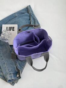 Autumn/Winter New Fashion Khaki Tote Bag Niche Casual Shoulder Crossbody Bag With Solid Letters Ladies Canvas Bag, Artistic Style School Bag & Book Bag For Women Or Students, Perfect For Books, Shopping, Back To School And More - Purple - View 7