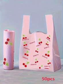 25/50个加厚礼品袋，樱桃图案手提袋，时尚购物袋，婚礼生日派对珠宝配饰包装，小饰品包装袋 - 粉色 - 查看 9