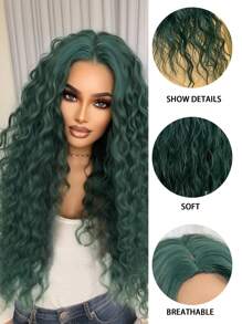 Tóc giả xoăn bồng bềnh dài 28 inch màu xanh lá cây, làm từ sợi tổng hợp, được thiết kế dành cho nữ, phù hợp cho các dịp lễ hội, hóa trang, Halloween, Giáng sinh và sử dụng hàng ngày. - màu xanh lá - Xem 8