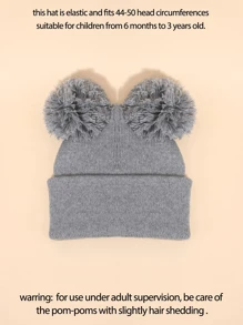 3pcs Baby Solid Color Double-Yarn Knitted Beanie Hats, Soft & Breathable, Suitable For Outings & Travel, Warm For Autumn/Winter, Unisex Y2K Street Style - Black Beige Medium Heather Gray - View 2