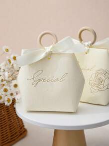 5PCS Gift Bag Wedding Favors Candy Box,For Mother's Day,Letter Graphic Bow Decor,Candy Gift Small Box Basket Jewelry Packaging Bags,Gift Wrapping Bag For Party,Gift For My Mother